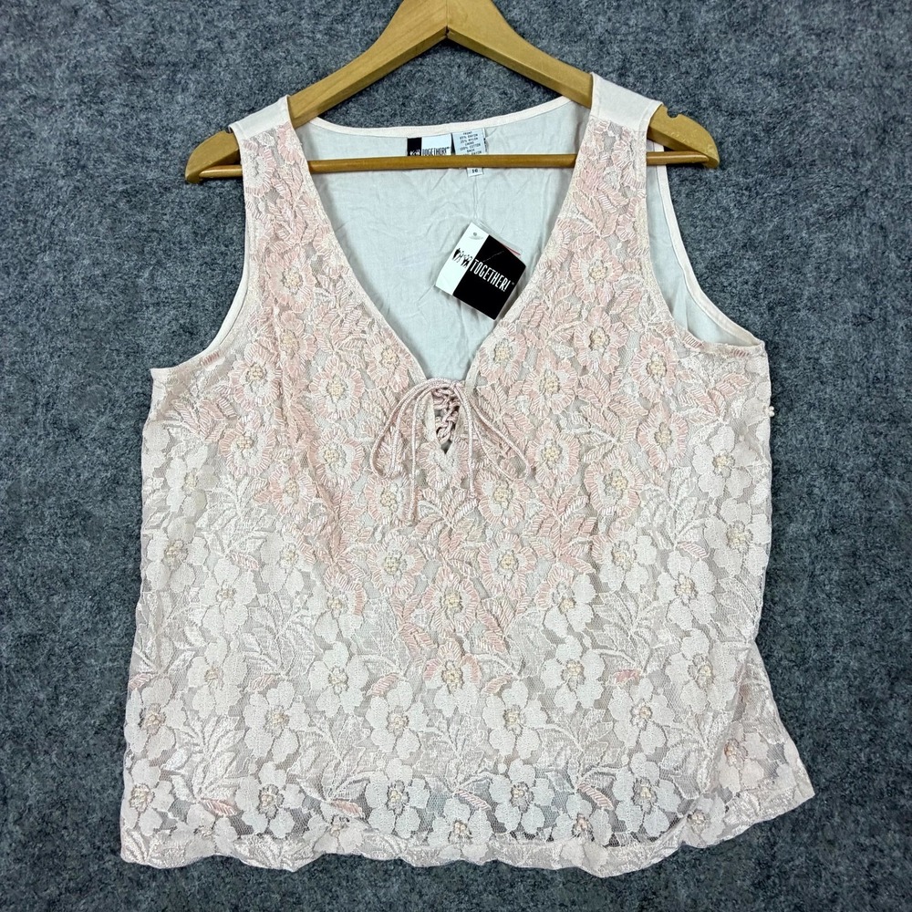 Vintage Together Tank Top Women 16 Light Pink Girly Beaded Lace Floral Romantic